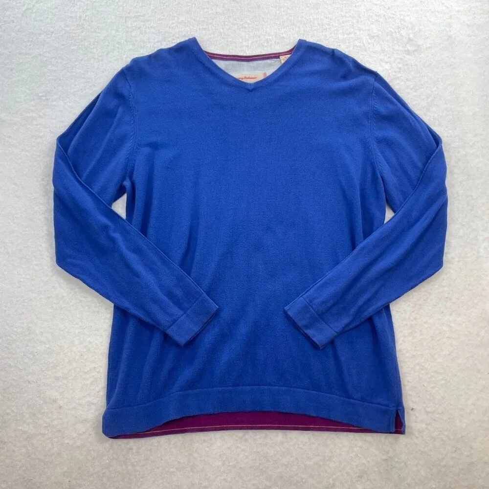 Tommy Bahama Blue Cashmere Blend Men's Pullover Long Sleeve V-Neck Sweater Sz M